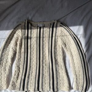 Skye's the Limit Cream Cable-Knit Sweater with Black Stripes